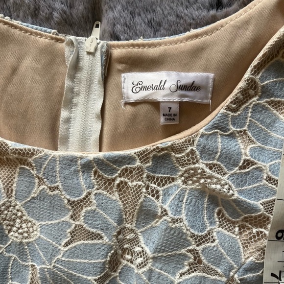 NWT Floral Soft Blue Lace Cap Sleeve Dress Mini Sz 7, Juniors, Women’s Small - Picture 11 of 15